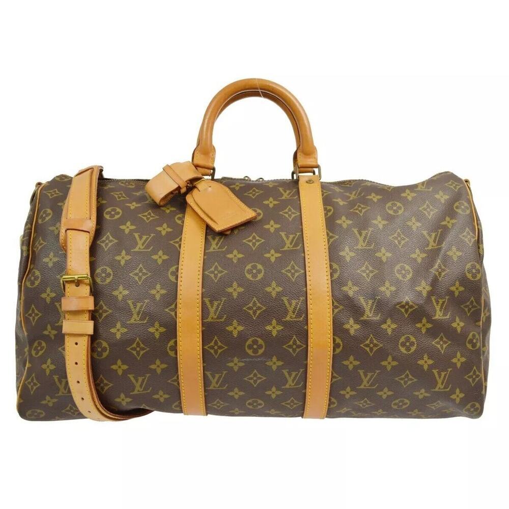 Louis Vuitton Keepall 50 Bandouliere Brown Monogram Duffel 843SD